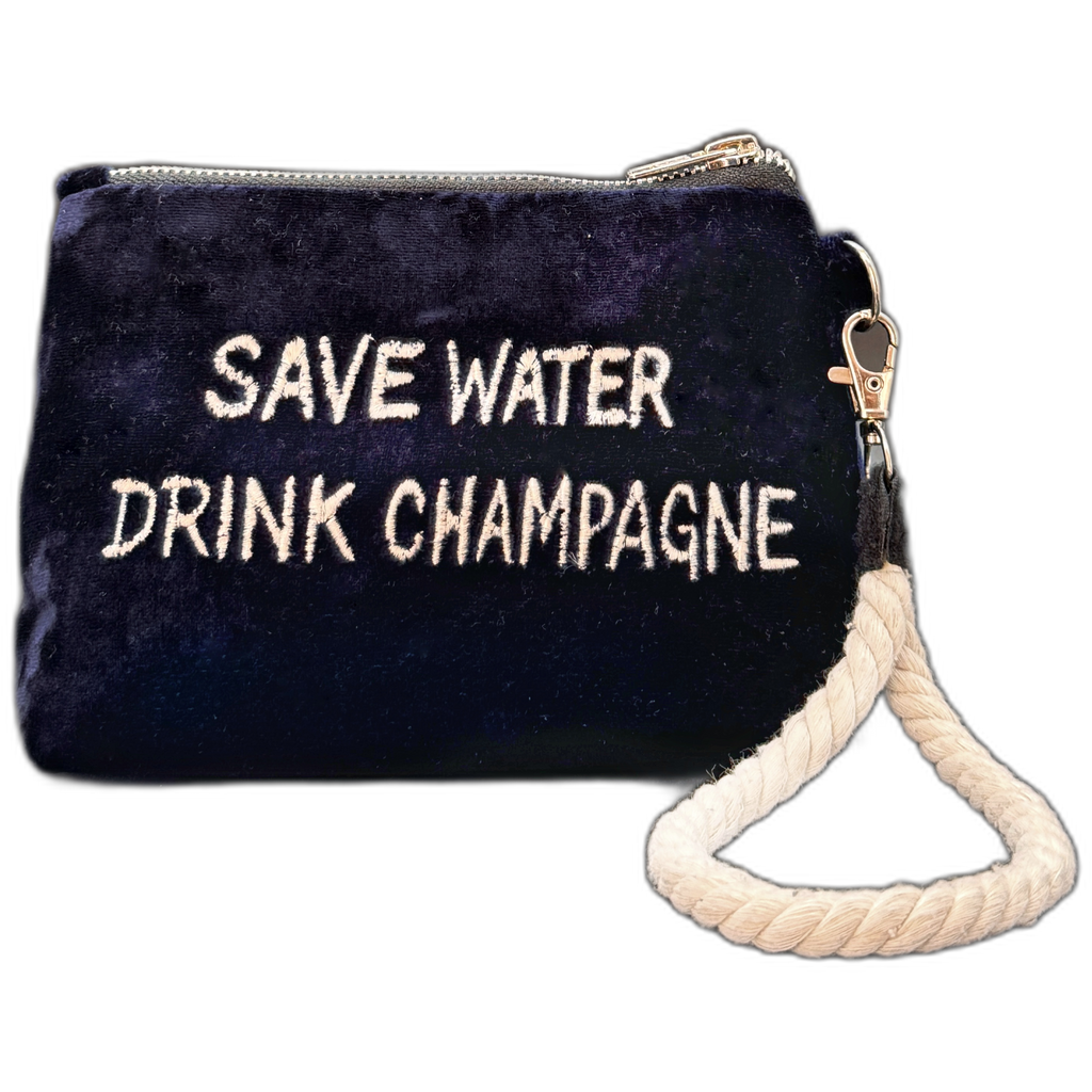 Pochette Ciniglia Blue – Save water drink champagne